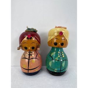Vintage Kokeshi Chinese Man Woman Nodding Bobble Doll